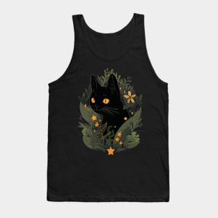 Black Cat wildflowers Tank Top